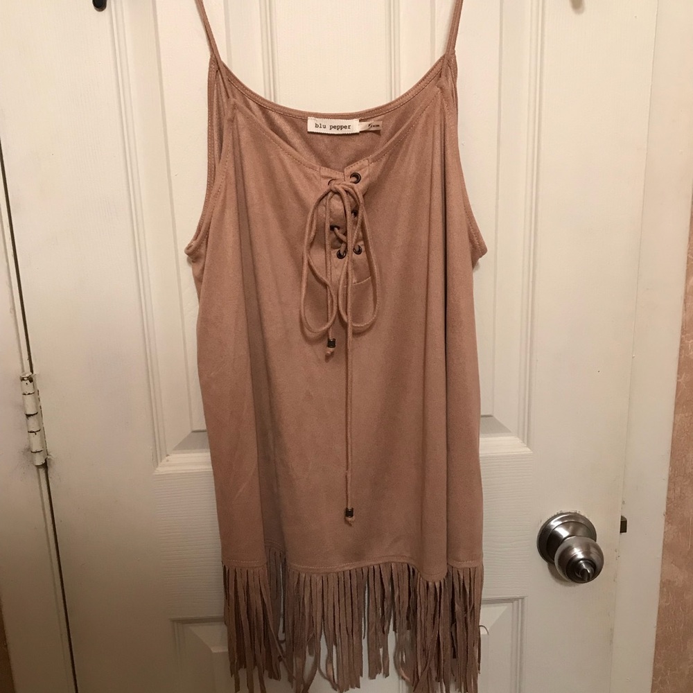 Nude/tan suede top w/fringe bottom